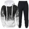 Mens Tracksuits 남성 트랙복 세트 Fleece 2 피스 후드 풀오버 스웨트 팬츠 스포츠 의류 4xlconjuntos Masculinos 230131