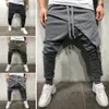 Herenbroek Fashion Men Harem Solid Color Drawtring Asymmetrische dubbele laag Lang lopende jogger baggy voor kleding 230131