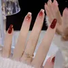False Nails 24pcs Autumn Fake With Gold Foil Wearable Full FInished Coffin Ballet For Nail Manicure Acrylic Patch