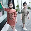 Girl's Dresses Fashion t-shirt Summer Children's Clothing Autumn Girls mid-length T-shirt Cartoon Letter Tees Home Outside Wear Kids