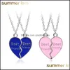 Pendentif Colliers 2Pcs Amis Collier Bijoux Coeur Brisé Bleu Rose Couples Jumelé Puzzle Amitié Noël Drop Delivery Penda Ot72C