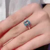 Anéis de casamento requintado banhado a prata mulheres anel de cristal jóias princesa corte mar azul gemas zircon banda noivado nupcial