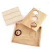 Jewelry Pouches 2Pcs Solid Wood 3-Layer Detachable Bracelet Wooden Watch Storage Display Stand Beige Gray