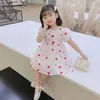 Girl's Summer Print Dresses for Girls Princess Dress 2-7 år Puff Sleeve Party Tutu Fluffy Fairy Child Vestidos New Kids Costume 0131