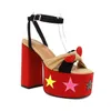 Sandalet Son Platform Bow Tie Yıldızlar Kızlar İçin Güzel Yumuşak Konforlu Kadın Heel Ayakkabı Toka Kayış Elbise Boyutu 43