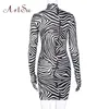 Casual Dresses Artsu Zebra Print Women Mini Dress Long Sleeve With Gloves Turtleneck Bodycon Sexy Dresses Autumn Winter Slim Club 4 230131