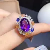 Pierścienie klastra KJjeaxcmy Fine Jewelry 925 Srebrny Inkrustowany Amethyst Kolor Sapphire Wykwintne klasyczne, klasyczne owalne klejnot regulowany