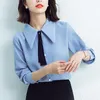 Kvinnors T -skjortor 2023 Elegantes Autumn Women Blauses Female Overdimensionerade toppar Löst kontor Workwear Blusas Mujer de Moda