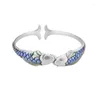 Bracelet à semelle mémoire, Style National, émaillé bleu, carpe porte-bonheur, créativité artistique, couleur argent, Bracelets redimensionnables pour femmes, SBR332