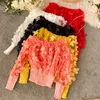 Damskie koszulki Summer Kobiet Slash Szyja Puchanie rękawa 3D Flower Mesh Gaza Ruffle Szyfonowa koszula Lady Pullover Elastic Slim Blouse Tops 230131