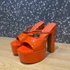 Sandały od projektanta Fashion Candy color lakierki damskie buty klasyczna klamra 14,5 cm na wysokim obcasie kwadratowe klapki sandały na platformie 35-42 z pudełkiem