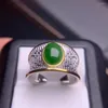 Cluster Rings Natural And Real Original 925 Sterling Silver Inlaid Hetian Jade Ring