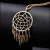 Hanger kettingen Lange Tassel Leaf Feather ketting Holle sieraden Dream Catcher Gold kleur voor vrouwen cadeau drop levering hangers otxoo