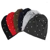 Basker Pearl Winter Skullies Beanies Hat Fashion Female Cap Solid Color Keep Warm Cotton Hats Ladies Outdoor Caps TG0132