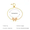 Strand Fashion Pink Crystal Hollow Butterfly Bracelet For Women Vintage Gold Plated Silver Color Geometric Chain Cute Jewelry Gift