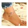 Anklets Bohemian 2PCS/Set syrena ogon kostki ręcznie robione mti warstwy sercowe wiszące bransoletki dla kobiet biżuteria na plażę Dostawa Otzrb