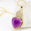 Pendant Necklaces Heart Shape Gold-Color Stainless Steel & For Women 19x29mm Natural Stone Jades Chain Pendants Jewelry B3338