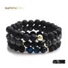 Brins de perles 3pcs / set mode 8 mm perle de lave noire bracelets élastiques naturel yeux de tigre bracelet en verre pour hommes femmes bijoux cadeau Otqgs