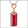 Pendanthalsband Fashion Atmosphere Big Ruby Trend Naked Stone Rectangar Swiss Red Zircon Crystal Clavicle Chain Halsband Drop Deli DH6HG