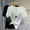 Été Diamant Manches Courtes T-shirt Pour Les Femmes 4XL Grande Taille Chic Décontracté Couleur Unie O COU T-shirt Dames T-shirts Streetwear Haut