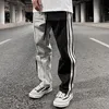 Men's Pants High Street Striped Color Match Drawstring Casual Mens Suede Trousers Straight Hip Hop Oversized Ankle Zipper Loose 230131