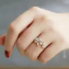 Wedding Rings Golden Color Japanese And Korean Style Simple Leaves Zircon Opening Ring Index Finger Sweet Ladies Jewelry