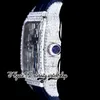 TWF TWW0007 Swiss Ronda 4S20 Orologio da uomo al quarzo Completamente ghiacciato Lunetta con grandi diamanti Marcatori romani Quadrante scheletrato Cinturino in pelle blu 2023 Super Edition Orologi per l'eternità