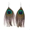 Dangle żyrandelier biżuteria mody retro kolczyki dla kobiet Tassels Peacock Feather Drops Dhogm