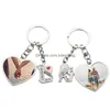 Keychains Lanyards 2st/Set Fashion Diy Sublimation Blank Heart Thermal Transer Designer Keychain Love You for Woman Man Key Ring DHW5G