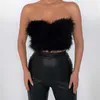 Kobiety dla kobiet Camis Gaono Women Faux Fur Trim Rave Bandeau Crop Tops Off ramion patchwork tył zamek błyskawiczny z czołgiem kamizelki kamizelki streetwear y2302