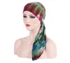 Ethnic Clothing Style Ladies European And American Tie Dye Double Tail Curved Floral Cloth Caps Muslim Head Wrap Cotton Turban