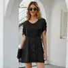 Party Dresses Solid Button Detail Wrap Mini Dress for Women 2023 Summer Elegant V Neck Short Sleeve High midje Sundress kläder