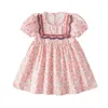 Girl's Dresses 2022 Summer New Baby Girl's Dress Korean Version Puff Sleeve Square Neck spets Floral Princess Vestidos Children's Clothing 0131