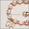 Braccialetti con ciondoli Moda carina Perla d'acqua dolce intarsiata Zircone Ciondolo elefante per le donne Braccialetti Mticolor Regalo gioielli 3679 Q2 Goccia Del Dh7On