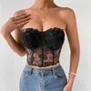 Kadın Tankları Camis Kadın Seksi Korse Üst Dantel Nakış Çiçeği Omuz Kapalı Tank Topları Yaz Mafy Mafya Strapless Backless Bluses gömlek y2302