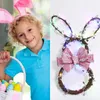 Decorative Flowers Easter Bow Wreath Ears Garland Decorating With LED Lights For Front Door Wall Decor