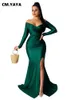 Casual Dresses CM.yaya Autumn Winter Women Off Shoulder Plunging Vneck High Side Split Mermaid Maxi Dress Sexig Night Party Club Long Dresses 230131