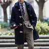 Giacca da uomo in misto lana da uomo Navy Wedding bavero collo vintage europeo aamericano di media lunghezza cappotto formale da lavoro 230201