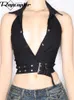 Women's Tanks Camis Rapcopter Y2K Button Corset Top Bandage Turn Down Collar Retro Crop Top Backless Sexy Elegant Strecthy Sweats Women Party Tanks Y2302