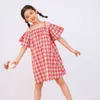 Robes d'été en coton pour filles, épaules dénudées, à carreaux, mignonnes, décontractées, nouvelle collection, #8611