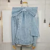 Women's Long Sleeve Denim Shirt Big Bow Back Zip Up Casual Jeans Blouse Tops Spring Autumn