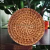 Mats Pads 1Pc Vintage Coasters Rattan Kungfu Tea Accessories Round Tableware Placemat Dish Mat Weave Cup Pad Functional Drop Deliv Dhkud