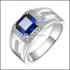 With Side Stones Men Diamond Rings Platinum Plated Tanzanite Blue Corundum Mens Women Ring Love Wedding Engagement Drop Delivery Jewe Dhmlf