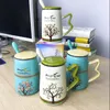 Muggar marknadsföring! Creative 4 Styles Tree Ceramic Cup Water With a Spoon and Lid