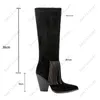 Heelslover New Women Winter Mid Calf Boots Fringe Block Heels Pointed Toe Beautiful Black Party Shoes Ladies US Size 5-13