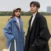 Herr ullblandningar Lovers Midlength Woolen Coat Autumn Winter Thicked Big Fleece Windbreaker Korean Trend British Solid Simple Streetwear 230201