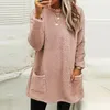 Kurtki damskie moda o szyja solid kolor luźne topy jesienne zima jagnięce polar top pullover swobodne kobiety kieszeń prosta bluza z kapturem 230131