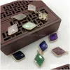 Charms 15X25Mm Natural Crystal Stone Rhombus Green Blue Rose Quartz Pendants Gold Edge Trendy For Necklace Earrings Jewelry Dhgarden Dhz2D