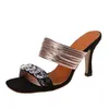 Pantoufles léopard talons hauts femmes chaîne été sandales 2023 mode fête pompes Rome casual tongs chaussures Stilettospantoufles