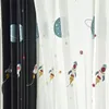 Cortina de dibujos animados de nave espacial, cortinas opacas negras para habitación de niños, dormitorio, ventana de estar, planeta, tul bordado blanco